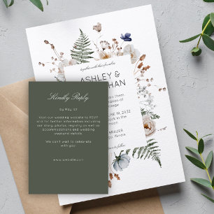 Cartão RSVP Elegante Casamento Rústico Moderno com Flores Silv