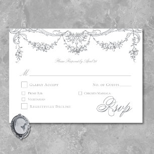 Cartão RSVP Elegante Casamento Vitoriano Cinza Francês em Chin