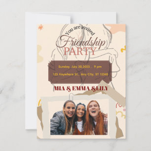 Cartão RSVP Elegante Celebração de Festa de Amizade com Foto