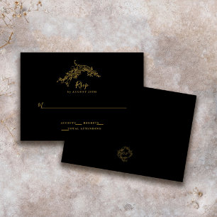 Cartão RSVP Elegante Chinoiserie Barroca Vintage Dourado/Preto