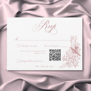 Cartão RSVP Elegante Chinoiserie Natureza Rosa e Aves Casament