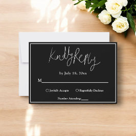 Cartão RSVP Elegante Chique Preto e Branco Moderno Simples Cas
