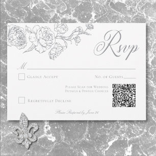Cartão RSVP Elegante Cinza Casamento com Crista e Pássaro em C