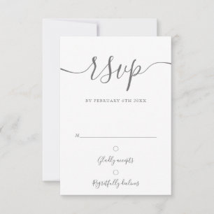 Cartão RSVP Elegante Cinza Prata Escrito Simples Moderno