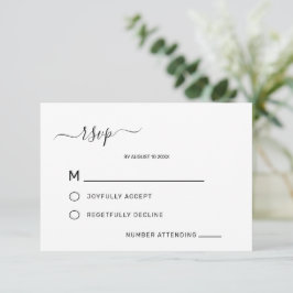 Cartão RSVP Elegante Clássico Branco Casamento Minimalista RSV