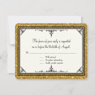 Cartão RSVP Elegante Clássico de Glitter de Ornamento Dourado