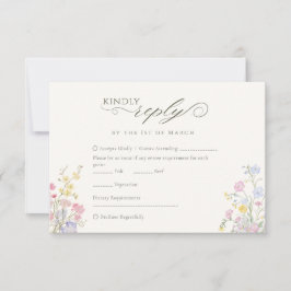 Cartão RSVP Elegante Código QR de Caligrafia de Flor Silvestre