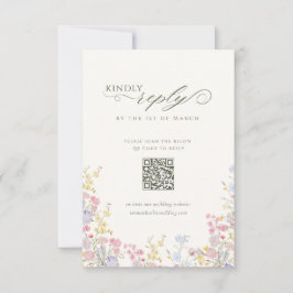 Cartão RSVP Elegante Código QR de Caligrafia de Flor Silvestre
