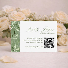 Cartão RSVP Elegante Código QR de Casamento Botânico em Verde