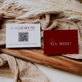 Cartão RSVP Elegante Código QR de Casamento Burgundy Branco Pr