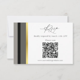 Cartão RSVP Elegante Código QR de Casamento com Listra Preta C