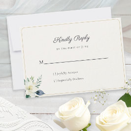 Cartão RSVP Elegante Código QR Floral Branco de Folhagens