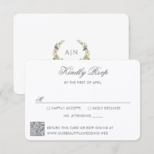 Elegante Código QR Floral Crest Casamento em Aquar