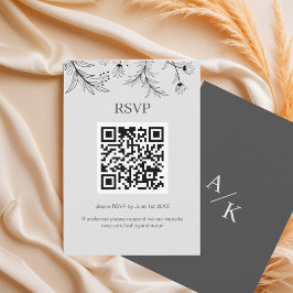 Cartão RSVP Elegante Código QR Floral de Casamento