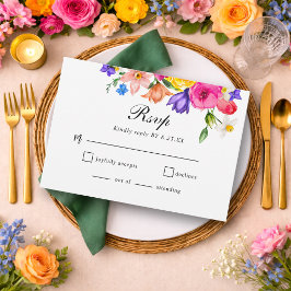 Cartão RSVP Elegante Colorido Ousado Casamento Floral Aquarela
