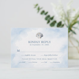 Cartão RSVP Elegante Concha de Água Marinha em Aquarela na Pra