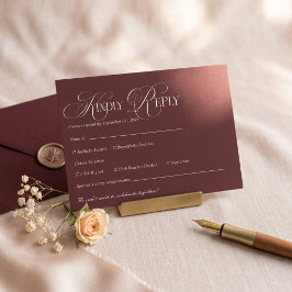 Cartão RSVP Elegante Conjunto de Noivado Minimalista Cabernet