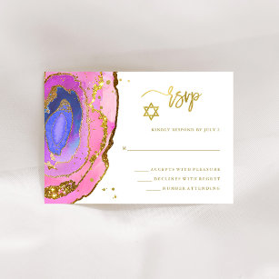 Cartão RSVP Elegante, cor-de-rosa e azul, com Bat Mitzvah Dour