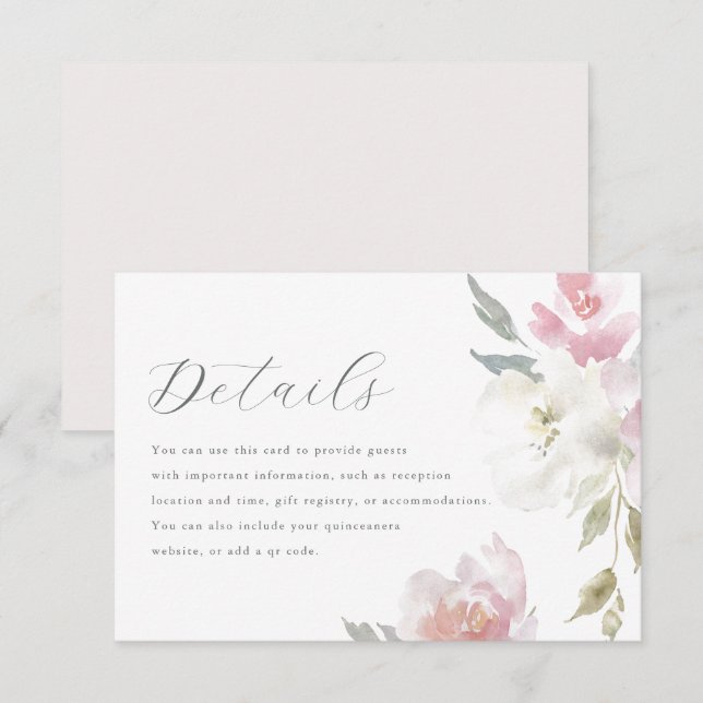 Cartão RSVP Elegante cor-de-rosa Quinceanera Floral (Frente/Verso)