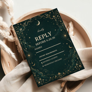 Cartão RSVP Elegante Cósmico Vintage Celestial