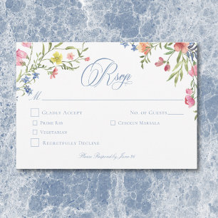 Cartão RSVP Elegante Crista de Flor Silvestre Pastel Azul Poei