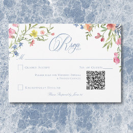 Cartão RSVP Elegante Crista de Flor Silvestre Pastel Azul Poei