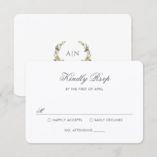 Cartão RSVP Elegante Crista Floral de Aquarela para Casamento