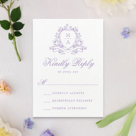Cartão RSVP Elegante Crista Floral de Lavanda Monograma de Cas