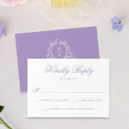 Cartão RSVP Elegante Crista Floral de Lavanda Monograma de Cas