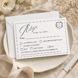 Cartão RSVP Elegante Crista Floral Minimalista Casamento