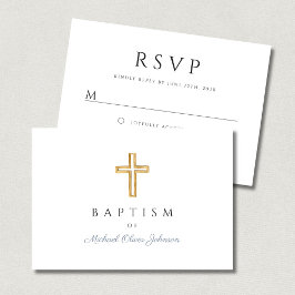 Cartão RSVP Elegante Cruz Religiosa Azul Poeirento Menino Bati