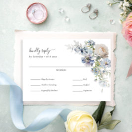 Cartão RSVP Elegante Dusty Blue Floral Escolha das Refeições