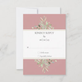 Cartão RSVP Elegante Dusty Rosa Greenery Wedding