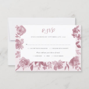 Cartão RSVP Elegante Dusty Rosa Watercolor Casamento Floral RS