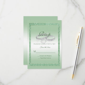 Cartão RSVP Elegante Emerald Glitter & Silver Casamentos