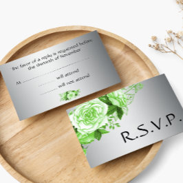 Cartão RSVP Elegante Emerald Rosas e Casamento Silver