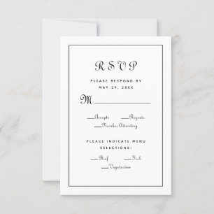 Cartão RSVP Elegante Enclausura de Casamento Preto e Branco Re