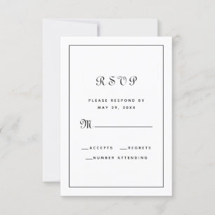 Cartão RSVP Elegante Enclosure de Casamento com Letra em Preto