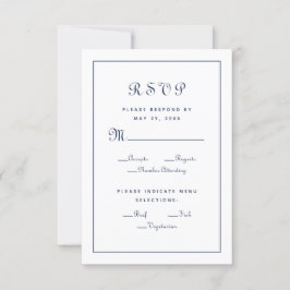 Cartão RSVP Elegante Envelope de Casamento Azul e Branco com R