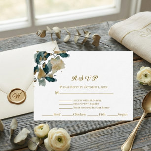 Cartão RSVP Elegante Eucalipto Folha Dourada Botânica Aquarela