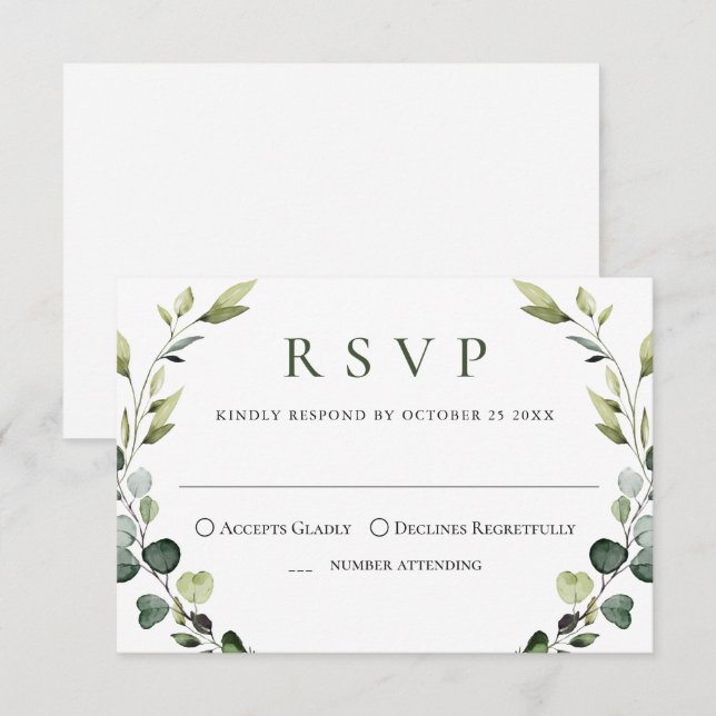 Cartão RSVP Elegante Eucalyptus Bohemian Casamento, ESCOLHA DE (Frente/Verso)