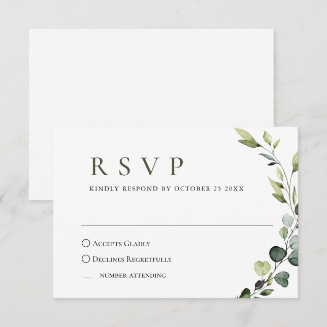 Cartão RSVP Elegante Eucalyptus Bohemian Casamento, ESCOLHA DE (Frente/Verso)