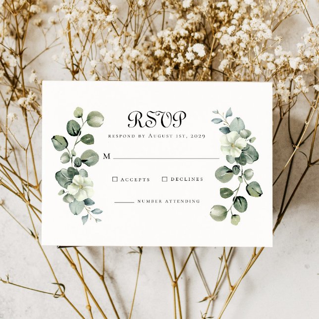 Cartão RSVP Elegante Eucalyptus Deixa Arch Casamento Verde (Criador carregado)