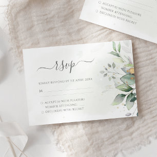 Cartão RSVP Elegante Eucalyptus Deixa Casamento Dourado Greene