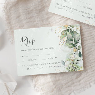 Cartão RSVP Elegante Eucalyptus Deixa Casamento Dourado Greene