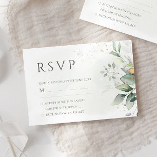 Cartão RSVP Elegante Eucalyptus Deixa Casamento Dourado Greene