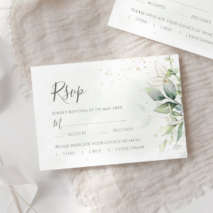 Cartão RSVP Elegante Eucalyptus Deixa Casamento Dourado Greene