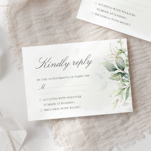 Cartão RSVP Elegante Eucalyptus Deixa Casamento Dourado Greene