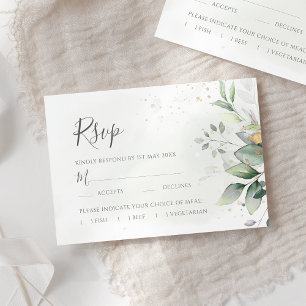 Cartão RSVP Elegante Eucalyptus Deixa Casamento Dourado Greene