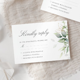 Cartão RSVP Elegante Eucalyptus Deixa Casamento Dourado Verde